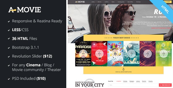 A.Movie - Cinema/Movie HTML LESS Template by Olia-Roma