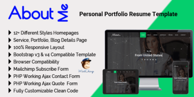 AboutMe - Personal Portfolio Resume Template by mgscoder