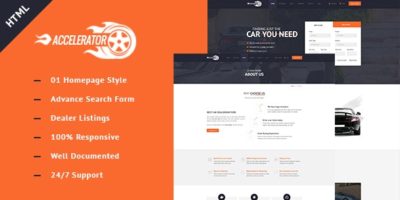 Accelerator Listings Responsive Cars Dealers HTML Template by webmarce