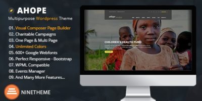 Ahope - Charity & Nonprofit WordPress Theme by Ninetheme