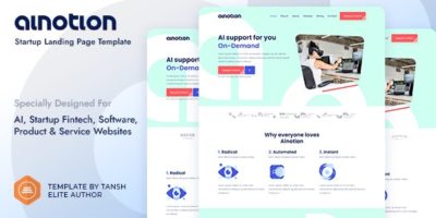 Ainotion Startup Landing Page Template by tansh