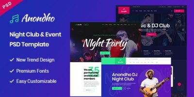 Anondho - Night Club & Event PSD Template by BDevs