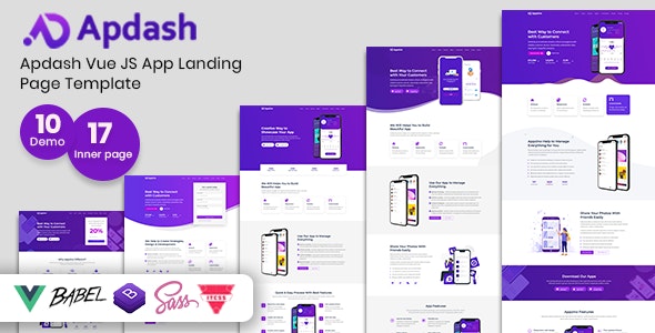 Apdash - Vue JS App Landing Page Template by ThemeTags