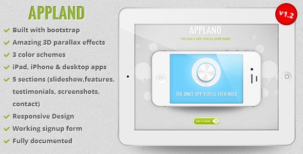 AppLand - Responsive Bootstrap Parallax App Landing Page by oxygenna