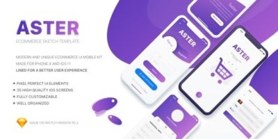 Aster - E-commerce Mobile App Sketch Template by BousrihDesigns