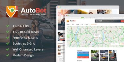 AutoBot - Traffic News Magazine PSD Template by mwtemplates