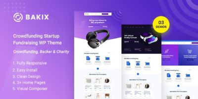 Bakix - Crowdfunding Startup & Fundraising  WordPress Theme by Theme_Pure