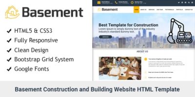 Basement- Construction and Building One Page HTML Template by sbTechnosoft