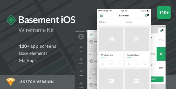 Basement iOS Wireframe Kit - 110+ App Screens for Sketch by greatsimple