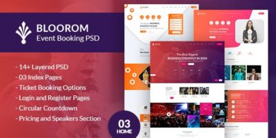 Bloorom event booking PSD template by webstrot