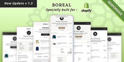 Boreal - Shopify + HTML Notification and Transactional Email Template by yemail