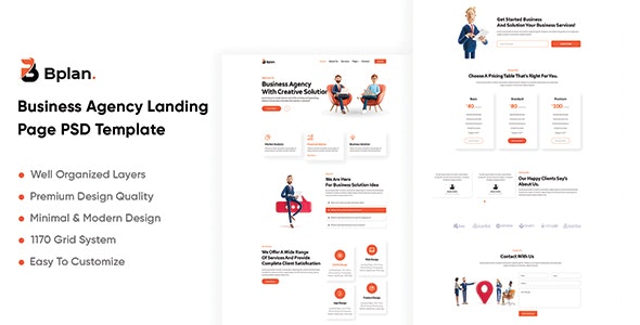 Bplan - Business Agency Landing Page PSD Template by pixleslab