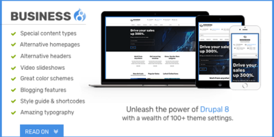 Business8 - Drupal 8 Mega-Theme for Corporate/Business Sites by morethanthemes