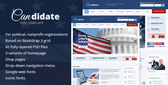 Candidate - Political / Nonprofit PSD Template by Monkeysan