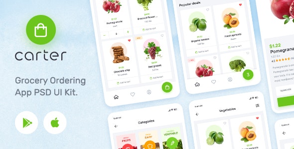Carter – Grocery Application PSD Mobile UI Kit by GfxPartner
