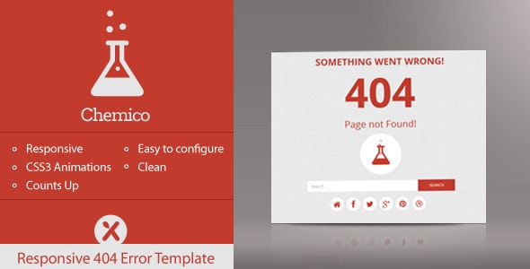 Chemico - Responsive Animated 404 Error Template by zoox
