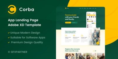 Corba – App Landing Page Adobe XD Template by GfxPartner