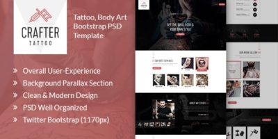 Crafter Tattoo - Body Art Bootstrap PSD Template by webstrot
