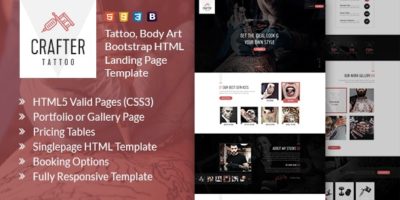 Crafter - Tattoo Bootstrap Landing Page Template by webstrot