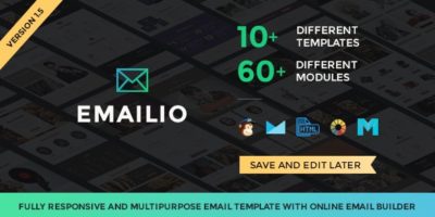 Emailio Responsive Multipurpose Email Template With Online Builder by themezaa