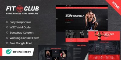 FITCLUB - Gym and Fitness Landing Page HTML by Kalanidhithemes