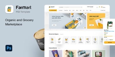 Farmart - Organic & Grocery Marketplace eCommerce PSD Template by LoganCee