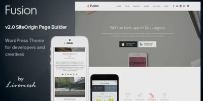 Fusion - Mobile App Landing WordPress Theme by LiveMesh