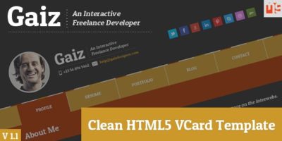 Gaiz Clean Horizontal Scrolling Responsive Vcard by mannatstudio