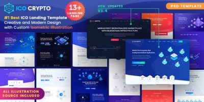 ICO Crypto – Bitcoin and Cryptocurrency ICO Landing Page PSD Template by softnio
