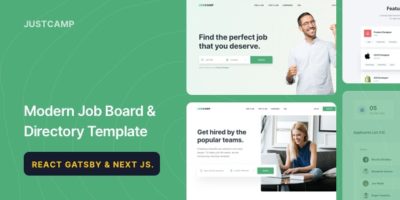Justcamp - React Gatsby & Next JS Job Board & Directory Template by grayic