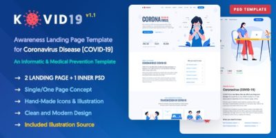 KOVID19 – Coronavirus (COVID-19) Prevention & Informatics PSD Template by softnio
