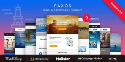 Paxos - Responsive Travel Agency Email Newsletter Template Stampready Builder + Mailchimp + Mailster by yemail