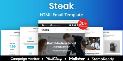 Steak - Multipurpose Responsive Email Template 30+ Modules Mailchimp by PrinceTheme