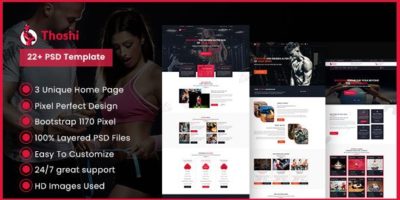Thoshi – Gym Fitness & Yoga PSD Template by PointTheme