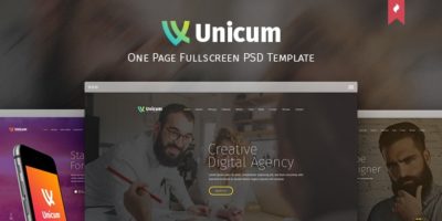 Unicum - One Page Fullscreen PSD Template by themefire