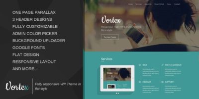 Vortex - One Page Parallax Flat WordPress Theme by Lesya