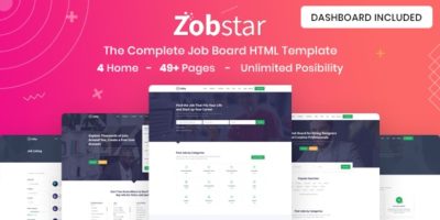 Zobstar - Job Board HTML Template with Free Dashboard by TechyDevs
